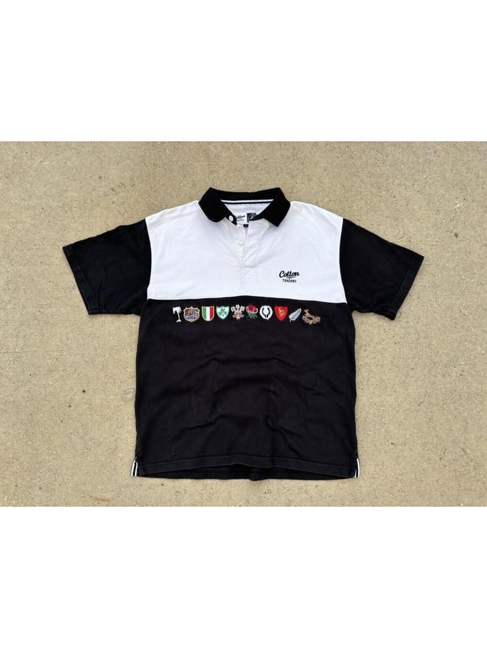 Cotton Traders Rugby Black and White Short Sleeve Polo Shirt